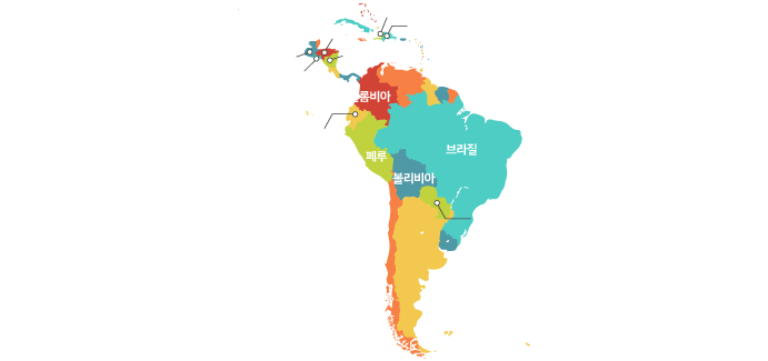 플랜의 중남미 활동국가 지도
