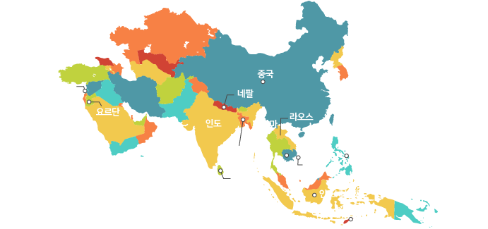 플랜의 아시아/오세아니아 활동국가 지도